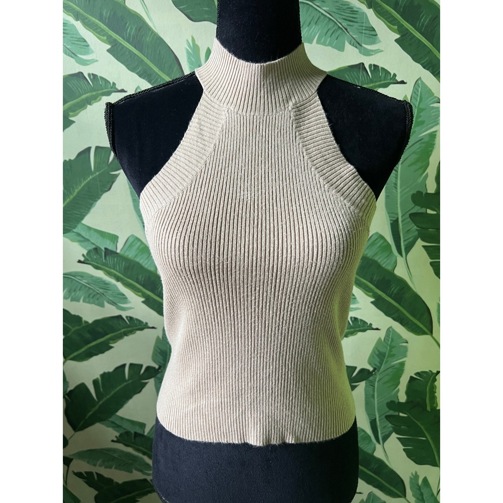 Love Tree Ribbed Halter Top Womens Large Beige Tan